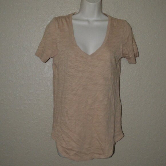 $120 Sz S ATM Anthony Thomas Melillo Camel Slub Jersey Classic V-Neck T-Shirt - Picture 1 of 5